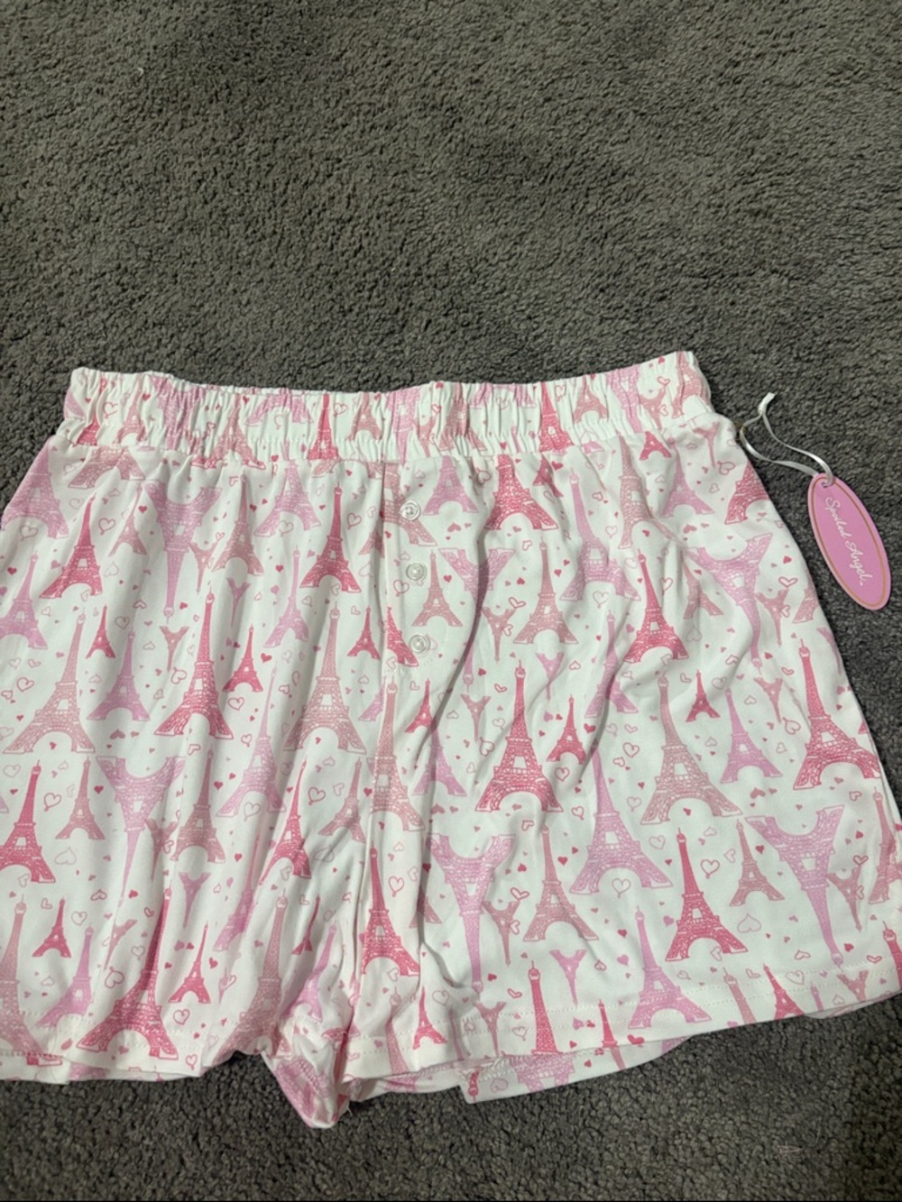 Soft Pink Eiffel Print High-Waist Women’s Shorts